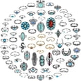 thumbnail image 1 of Juego de anillos Kigeli Vintage Turquesa, 78 unidades, chapados en plata, para mujer, 1 of 6
