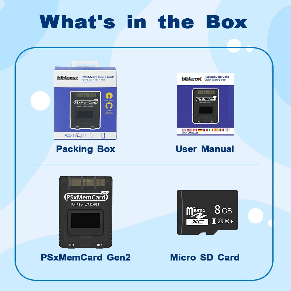 PSxMemCard Gen2 Memory Card for PS1 PS2 OS One Console with 8GB MicroSD Card