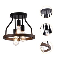 SHZICMY Industrial Flush Mount Light, 12.6" Width 3-Light Wood Metal Farmhouse Chandelier Ceiling Light Fixture for Kitchen, Foyer, Laundry Farmhouse Lighting Industrial Ceiling Lamp