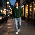 thumbnail image 5 of Oversized Mens Sweatshirts Hoodies Quarter Zip Pullover Outdoor 1/4 Zip Pullover Long Sleeve Loose Fit Polo Sweaters Green XL, 5 of 7