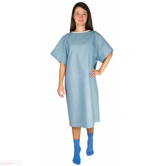 Blue Snowflake Print Hospital Gown with Back Ties - 5 Dozen