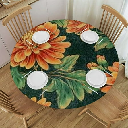 

Patifu Flowers Leaves Round Tablecloth Stain-Resistant Washable Ideal for Restaurants Weddings Parties 100% Polyester Full Width Single-Sided Printing Table Cover 54 -58