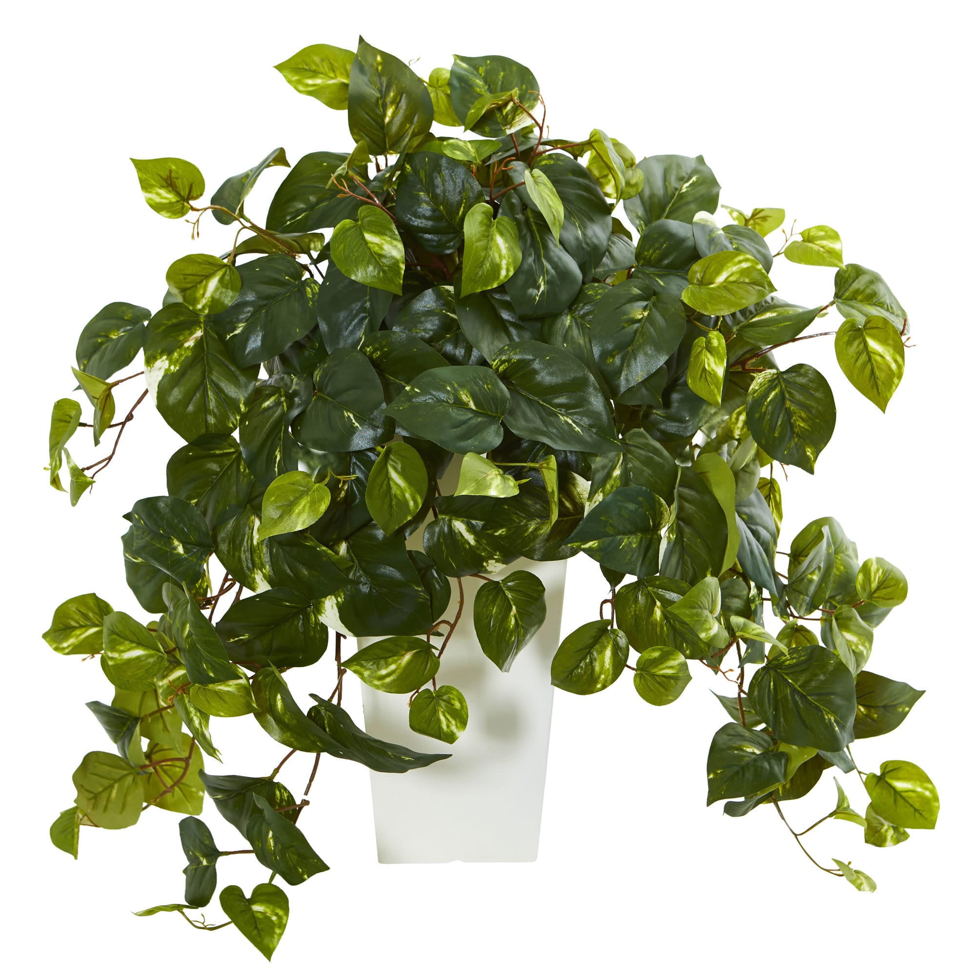 Nearly Natural Pothos Artificial Plant in White Tower Vase