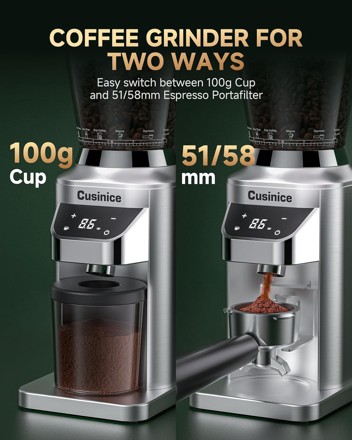 Conical Burr Coffee Grinder with 40mm Stainless Steel, 34 Settings & Anti-Static for Home Espresso