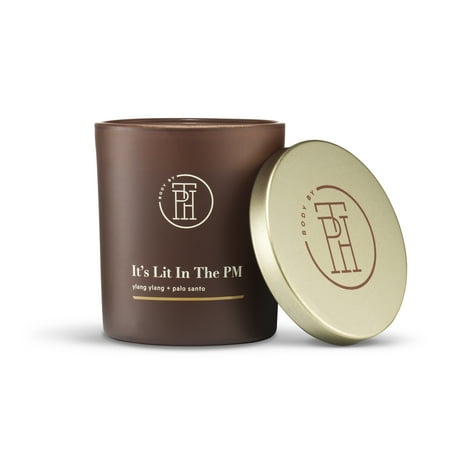 BODY by TPH It’s Lit In The PM Aromatherapy Scented Soy Wax Blend Stress Relief Jar Candle with Ylang-Ylang, Palo Santo & Lemon Oil 8 oz.