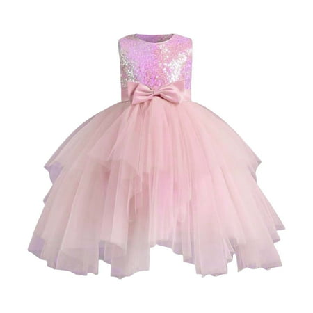 

Generic Toddler Girls Beaded Sequin Lace Bow Tutu Dress Princess Dress Party Wedding Prom Outfits for Catwalk Performance Holiday Party Wedding Christmas（6-7 Years Pink）
