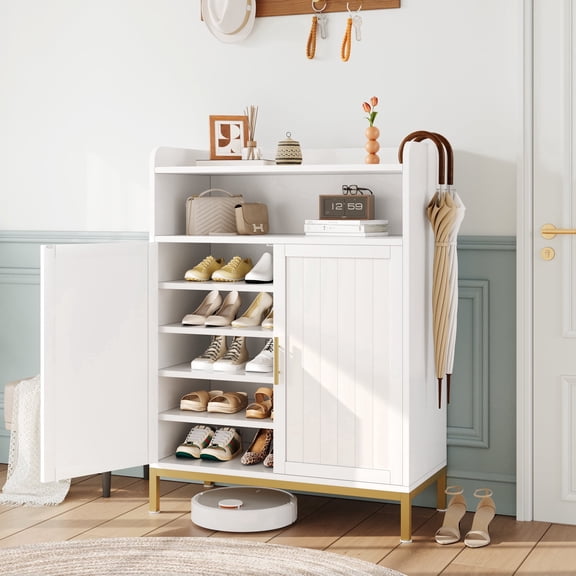 Shoe Cabinet with Adjustable Shelves,Modern Shoe Storage Cabinet & 2-Door 20 Pairs Wood Shoe Rack Organizer for Entryway,White