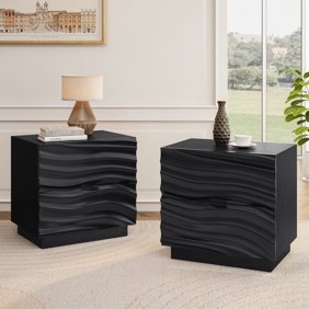 Black 2 Drawer Nightstand Set of 2 with Handleless Design,Modern Bedside Tables for Bedroom,Living Room or Sofa Side,Compact,Easy Assembly