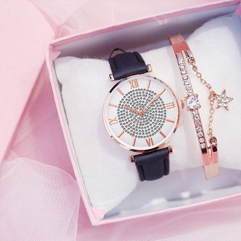 Women Watch Set Fashion Starry Dial Bracelet Women\'s Leather Strap Quartz Watch - 2 Piece Ladies Watch Set Fashion Starry Dial  main image 3