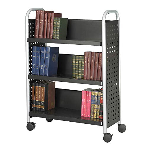 Rolling Book Storage Rack with Lockable Wheels 200lbs Capacity Heavy Duty Book Carts with 3 Single-Sided Book Shelves Black 