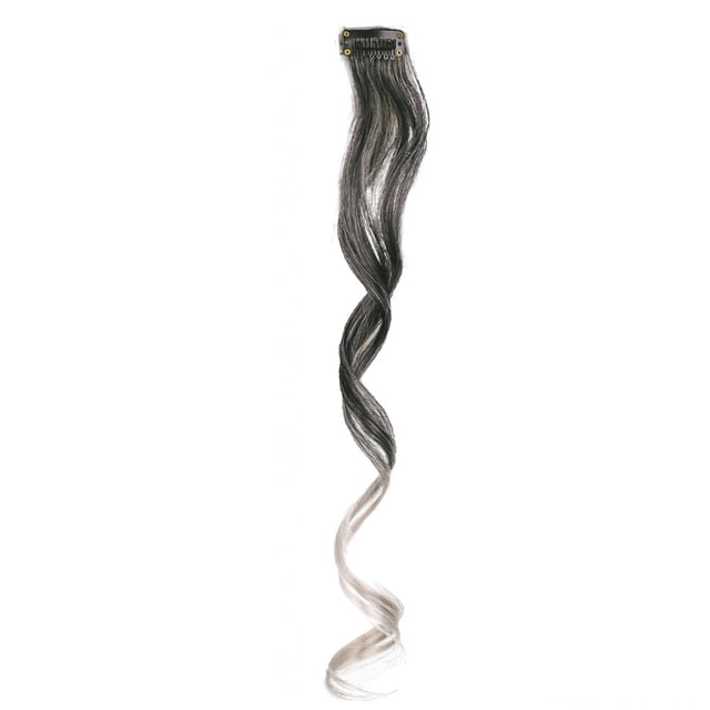 Zhuge Extensiones de cabello de colores, 6 piezas, 18 pulgadas, clip en un solo color arcoíris, resaltado para fiesta, postizo sintético largo ondulado para mujeres, blanco y negro