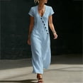 thumbnail image 5 of HVOBTTY Summer Women's Short Sleeve Maxi A-Line Dress Structure V Neck Casual Stylish Daily Attire, 5 of 5