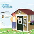thumbnail image 4 of Outsunny Playhouse for Kids Outdoor, Wooden Playhouse with Doors, Windows, Planter Pots and Boxes for Toddlers 3-8 Years, Backyard, Indoor, Beige, 4 of 10