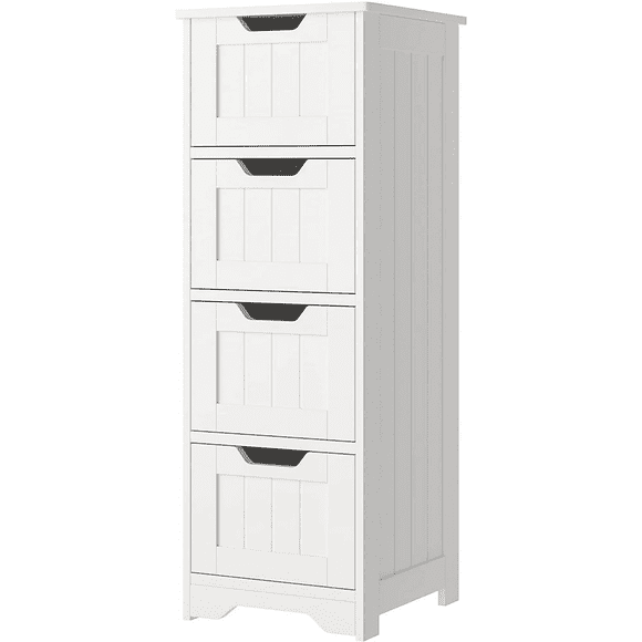 Homfa Modern Bathroom Floor Cabinet with 4 Drawers, Free Standing Medicine Cabinet Storage Organizer Unit for Living Room Bedroom, White