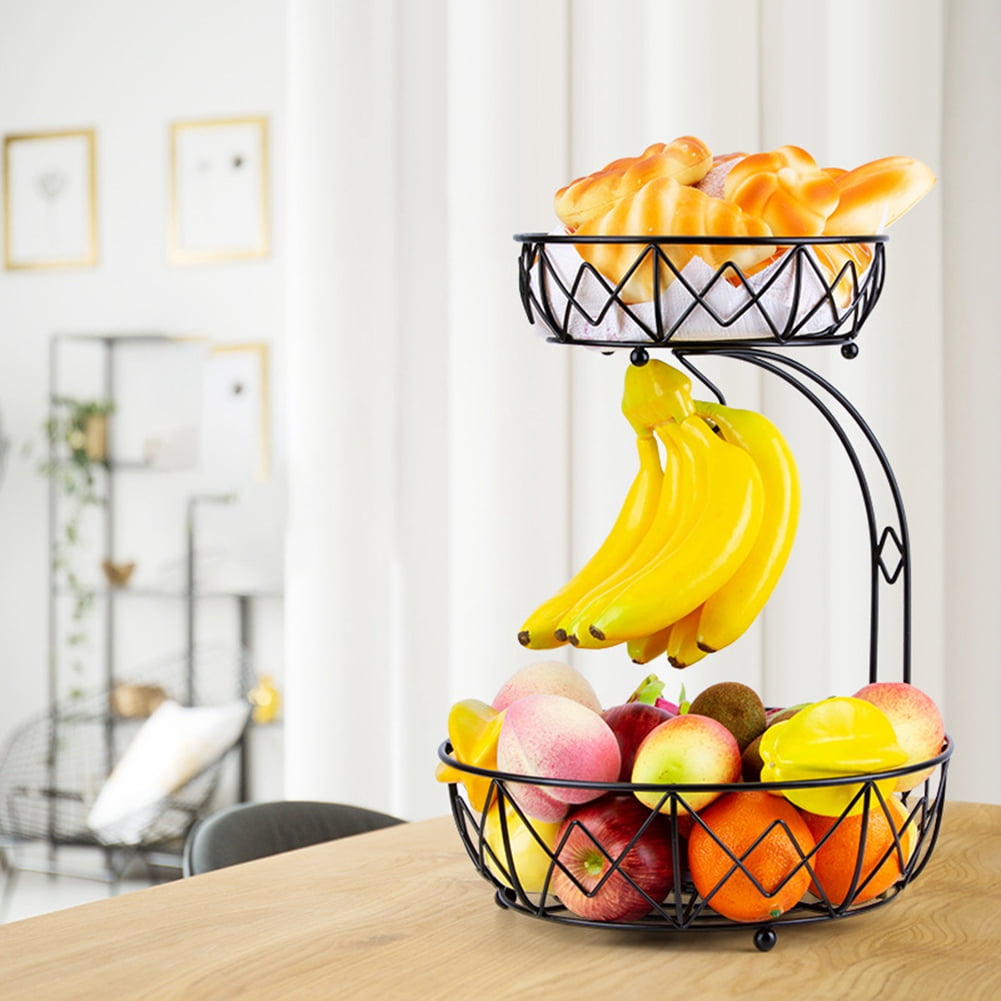 Royal Cuisine 2 In 1 Chrome Round Fruit Basket Rack Holder & Banana Hook Hanger 