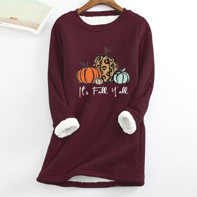 Halloween Liquidation Femmes Épais Chandail en Molleton en Molleton Manches Longues Imprimé Velours Chaud Col Rond sous-Vêtements Hauts Femmes Grande Taille Hauts en Liquidation