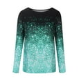 thumbnail image 5 of Hauts à Manches Longues Col Rond pour Femmes T-Shirts Dégradé Couleur Récréative Coupe Régulière Automne Décontracté Basique (Petit, Vert 01), 5 of 5