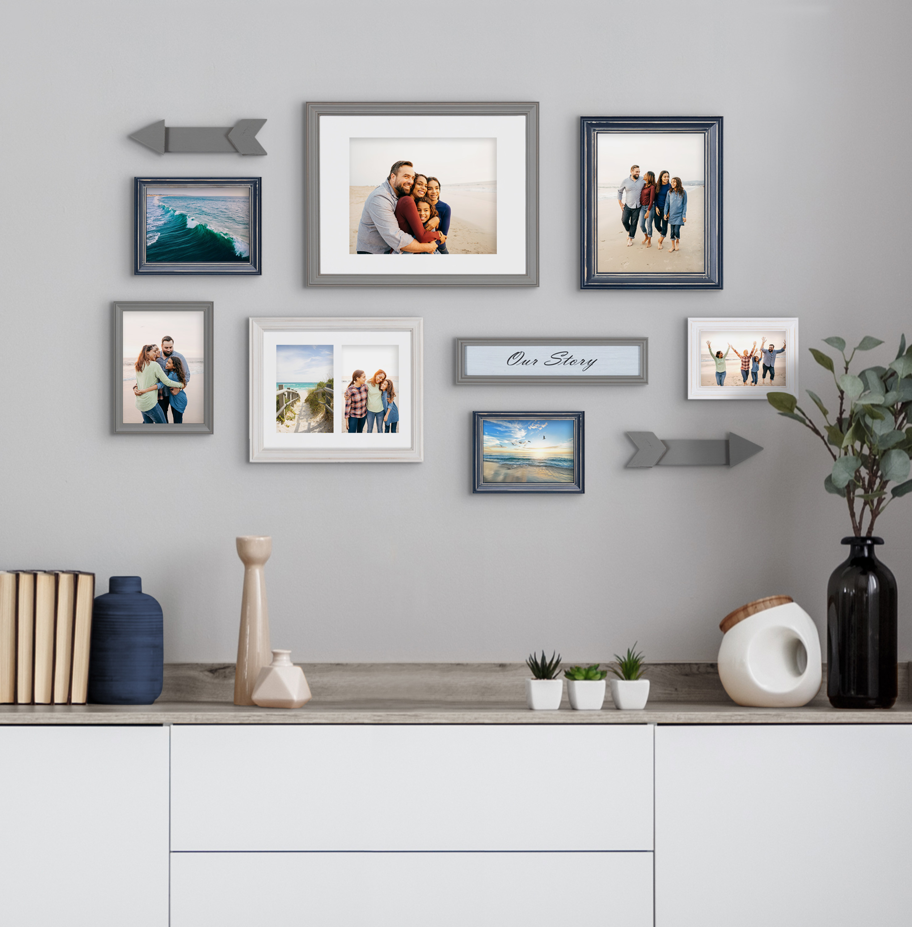 Kate and Laurel Bordeaux Expressions Wall Decor Collection, Set of 10, Coastal Finishes, Assorted Size Frames and Decorative Wall Accents