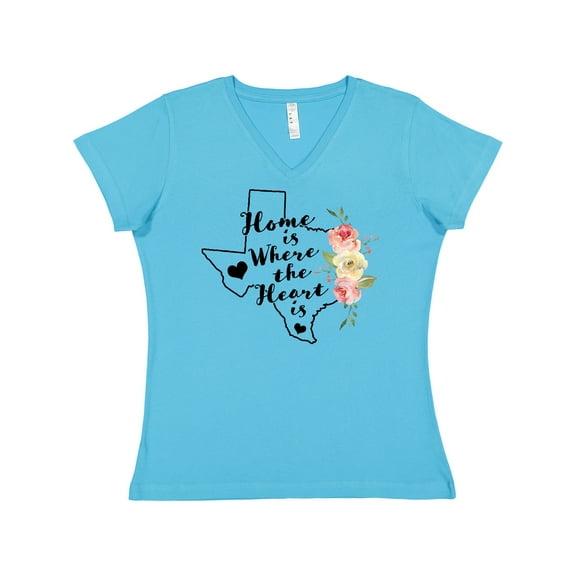 Inktastic Texas Home is Where the Heart is with Watercolor Floral Women's V-Neck T-Shirt