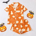 thumbnail image 6 of JIAYUE Women Pajama 2-Piece Set Notch Collar Halloween Print Short Sleeve Shirt and Shorts Pjs for Fall Themed Party, 6 of 7
