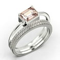 thumbnail image 3 of Minimalist 2.00 Carat Emerald Cut Morganite And Diamond Moissanite Engagement Ring, Wedding Ring in 925 Sterling Silver With 18k White Gold Plating, Promise Ring, Anniversary Ring, Trio Rings Set, 3 of 4