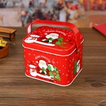 Anhility Christmas Metal Cookie Tin with Handle Santa Snowman Reindeer Storage Container Tin Containers for Xmas Cookies Candy Brownies Snacks Chocolate Cake Craft, 5.12" x4.25*3.93 in, Red
