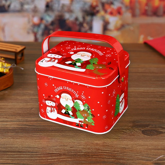Caja para dulces navideños | Contenedor decorativo de hierro | Asa portátil para aperitivos y regalos navideños | 13 x 10,8 x 10 cm