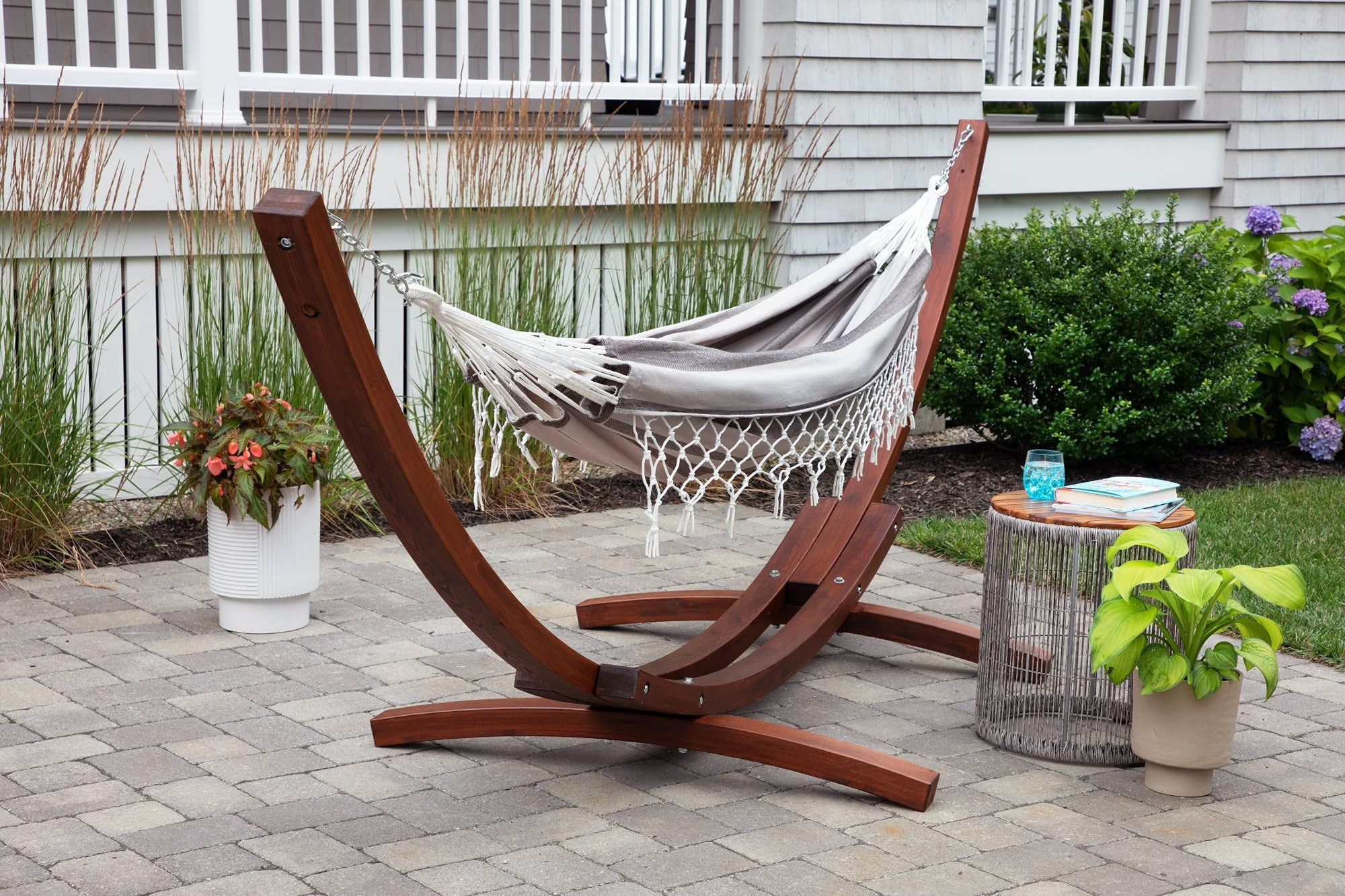 Sol Living Brazilian Patio Hammock Cotton Hammock Double Hammock for Two People Outdoor Patio Swing Chair Hand Woven Mayan Hammock Use Inside Outside Backyard Decor Porch Swing - Grey Stripes