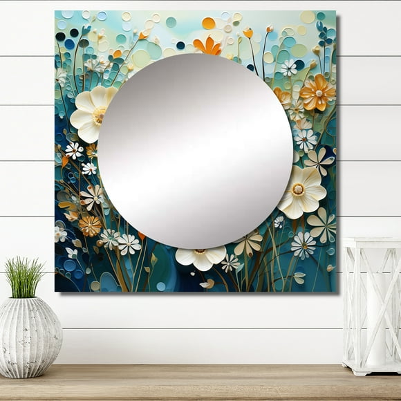 Designart « Green Blue Calm Oasis II » Botanique Abstrait Vert Grand Miroir Carré - Miroir Carré de Chambre Imprimé Déco Murale - Art Moderne de Miroir Mural Carré Imprimé