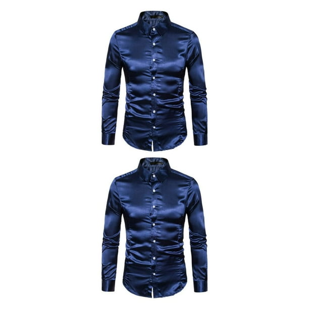 Camisa de hombre Minnieouse de Manga larga formal con botones Azul marino S