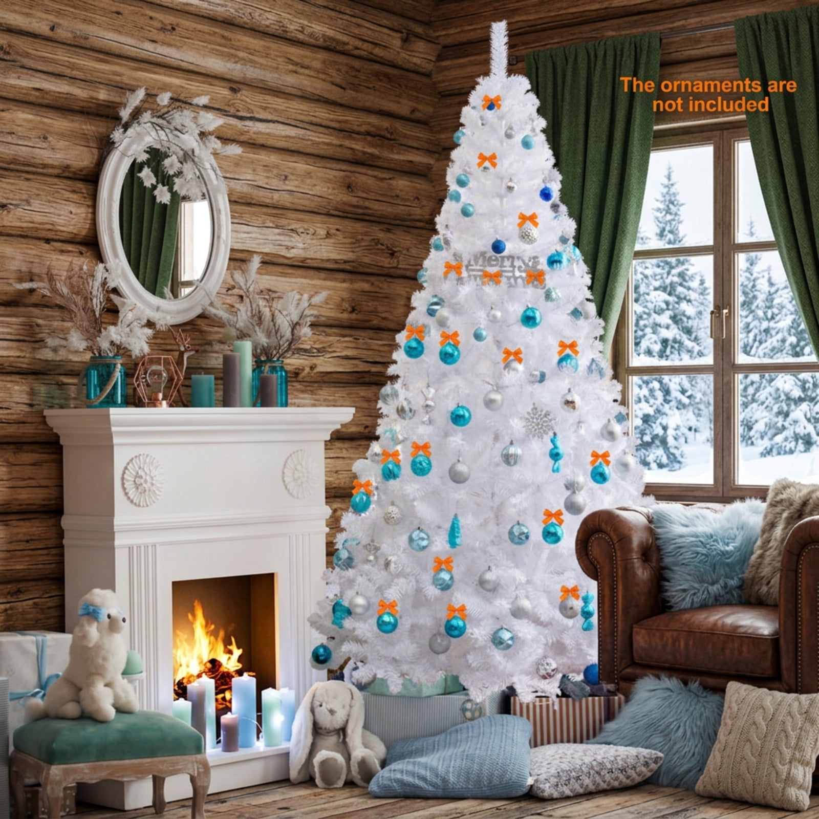 RUIE 7 FT White Artificial Christmas Tree with Sturdy Metal Stand, 950 Lush PVC Tips, Hinged Easy Assembly Holiday Tree for Indoor Home Decoration