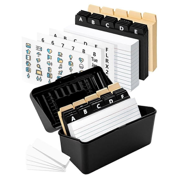 RAIN Index Card Holder Set 3x5Inch - Heavy Duty Index Card Recipe Box with Dividers Ruled Cards & Stickers