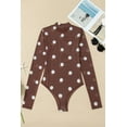 thumbnail image 5 of Chic Brown Polka Dot Print Bodysuit – Sheer Long Sleeve Top for Stylish Spring Outings, L, 5 of 11