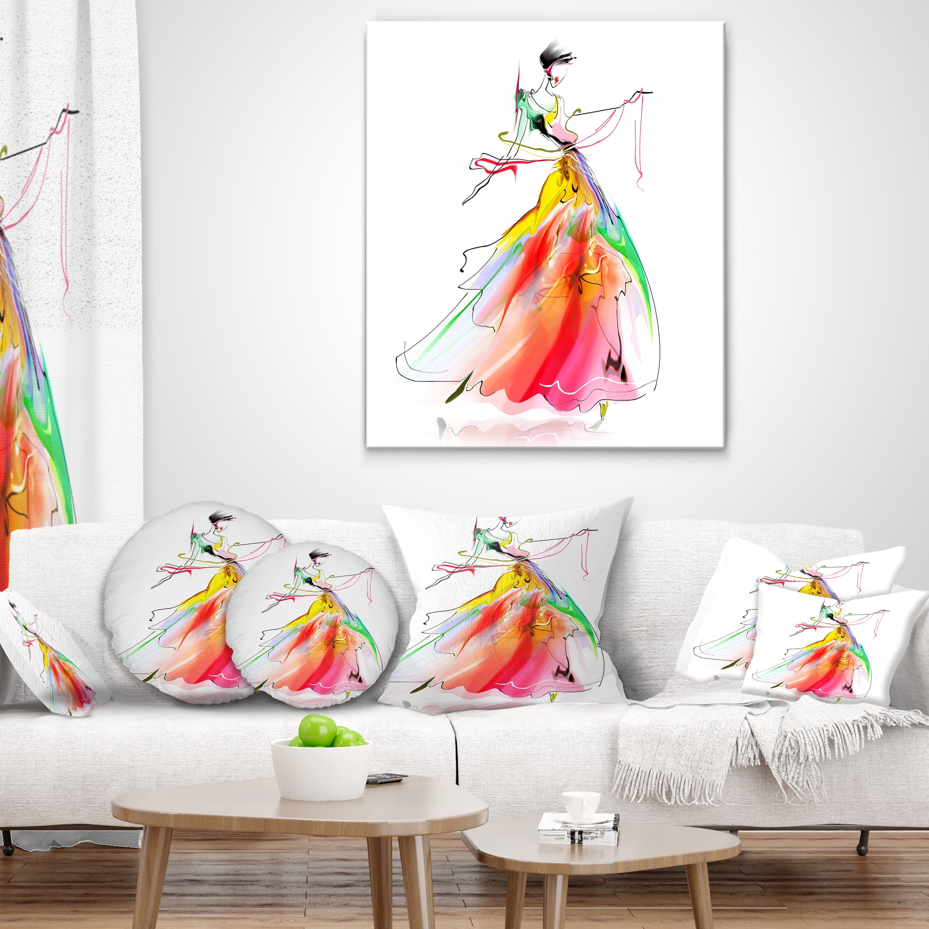Designart Young Woman Yellow Red - Abstract Portrait Throw Pillow - 18x18