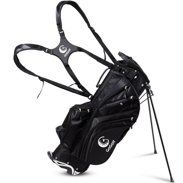 Costway Hyper-Lite Golf Stand Cart Bag 6 Way Divider w/Shoulder Strap + Rain Cover Black