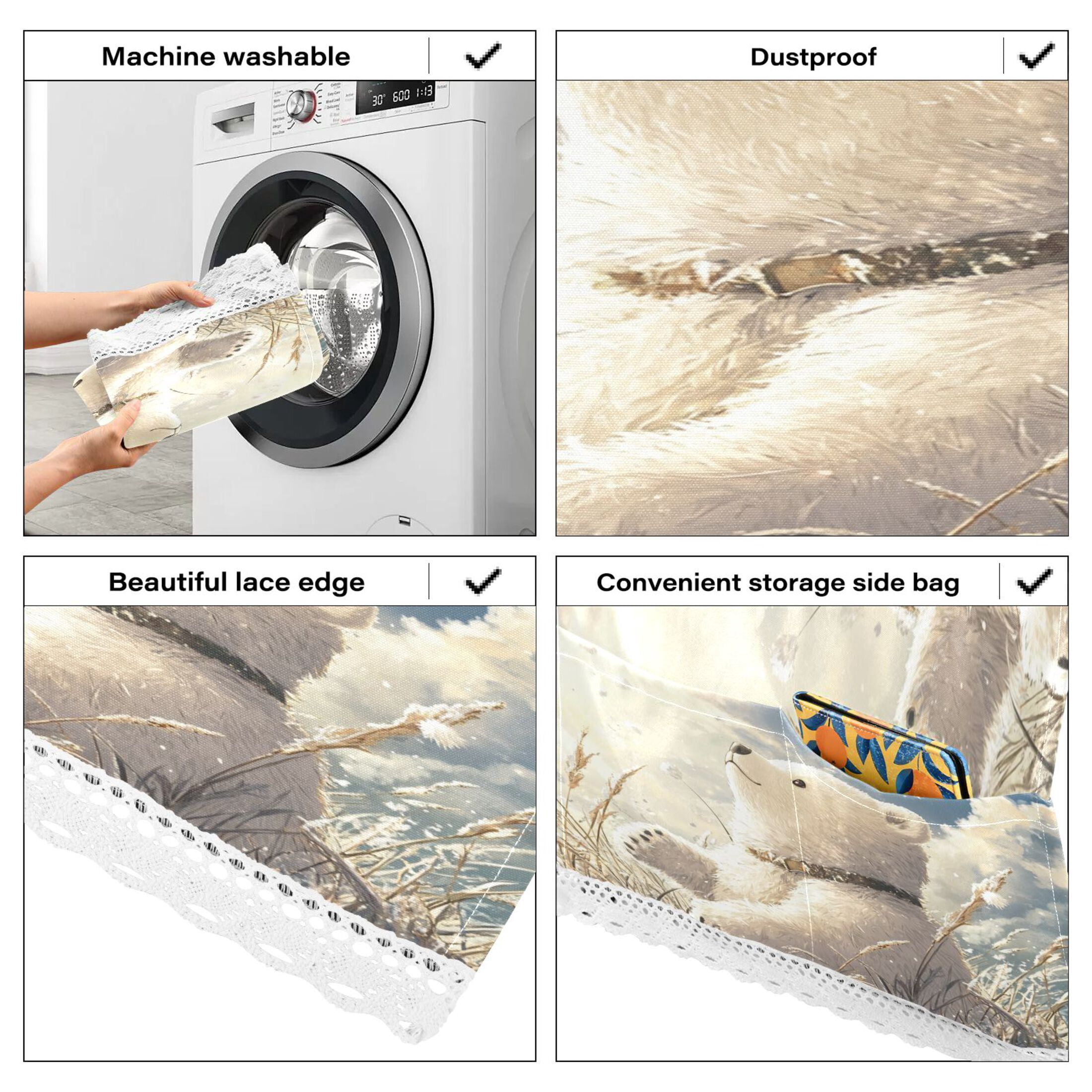 WOBOGO White Bear Enjoying The Sunshine Washing Machine Cloth Dryer Refrigerator Top Cover Protective Non-Slip Mat For Kitchen Laundry