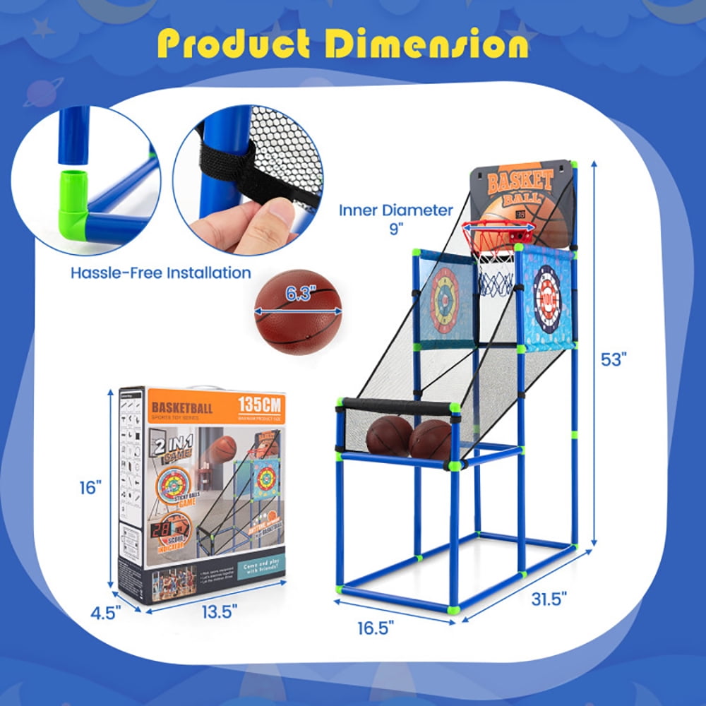 Spaco Kids Basketball Arcade Game, Basketball Game with Electronic Scoreboard and Sound Effect, Indoor Basketball Hoop Arcade, Blue