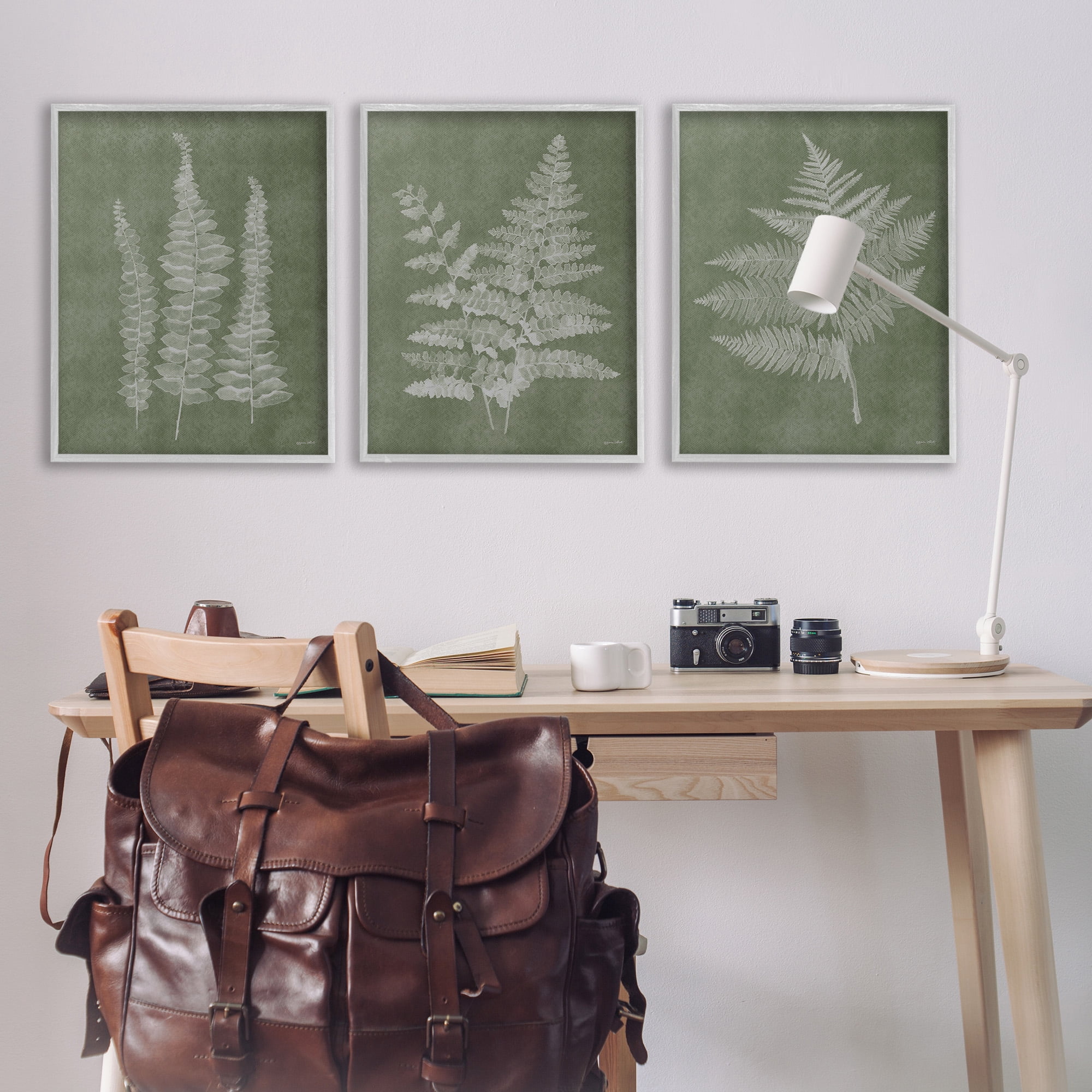 Stupell Industries Vintage Fern Silhouettes Botanical & Floral Painting Gray Framed Art Print Wall Art, 24 x 30, Set of 3