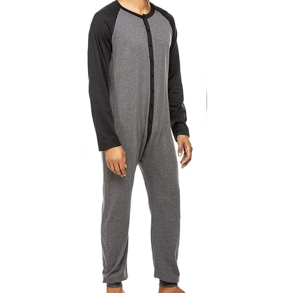 One opening Men's Zip-Up Hooded One-Piece Jumpsuit for Men, Gray