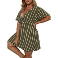 thumbnail image 4 of Women'S Plus Size Dress V Neck Short Sleeve Striped Smocked Waist A Line Short Summer Dress Green XL, 4 of 9