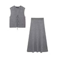 thumbnail image 2 of HH TRAF 2024 Trajes de chaleco de moda de verano para mujer Tejido con cuello en V Cárdigan corto ajustado Top + Elegante ropa de calle Chic Falda midi para mujer, 2 of 5