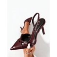 thumbnail image 4 of On feet& in love Women's Pointed Toe Cross Strap Slingback PU Leather Stiletto Heels - Wine-red Dress Shoes for Work & Party - Size 5.5, 4 of 7