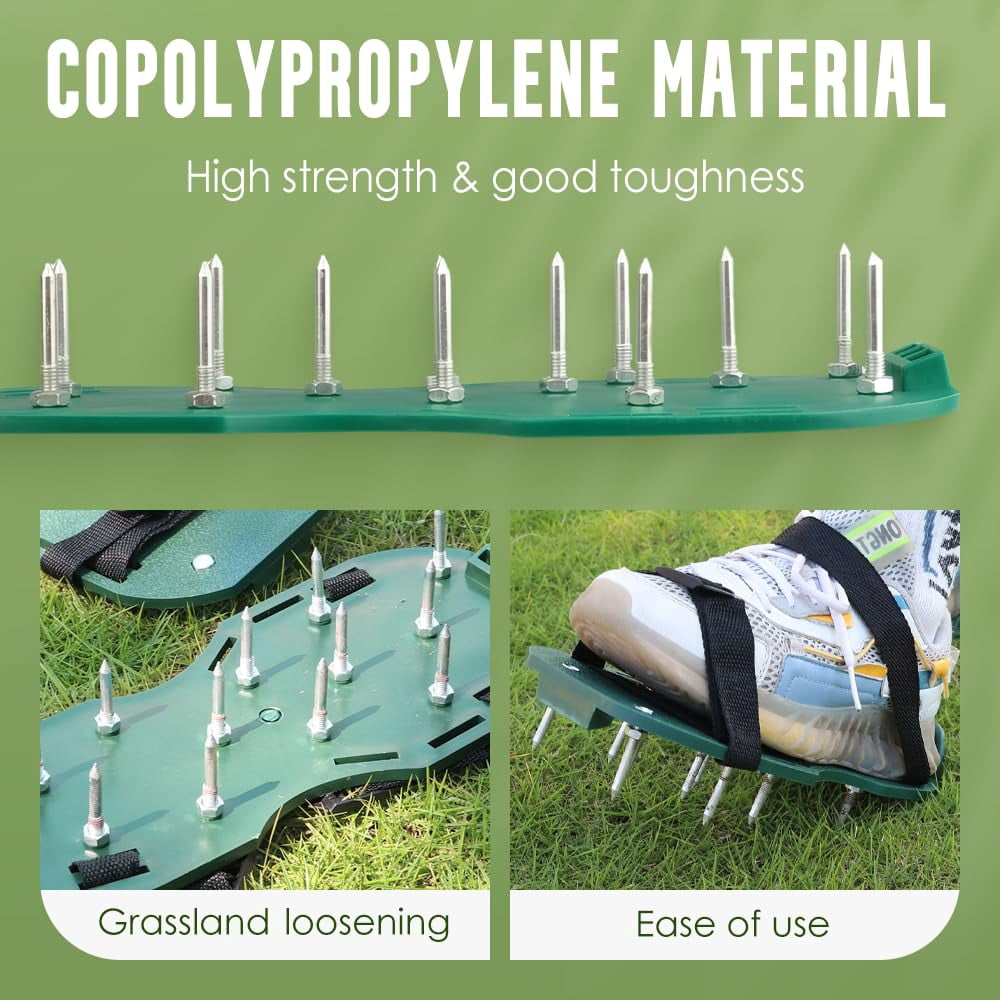 Lawn Aerator Shoes, Anti Slip Adjustable Straps Effortless Aerator Shoes, Manual Lawn Tool with Metal Spikes for Garden Patio Grass Aeration