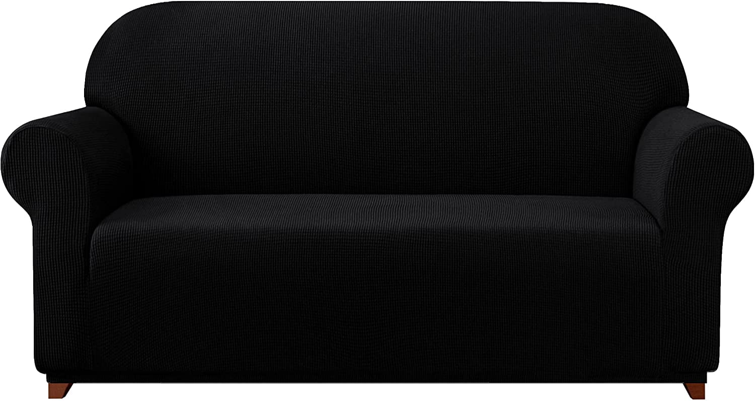 Subrtex 1-Piece Stretch Sofa Slipcover Non Slip Couch Cover (Loveseat, Black)