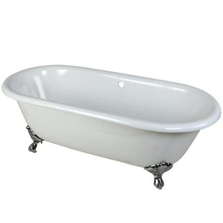 66 in. Cast Iron Double Ended Clawfoot Bathtub with Chrome Feet without Faucet Drillings,