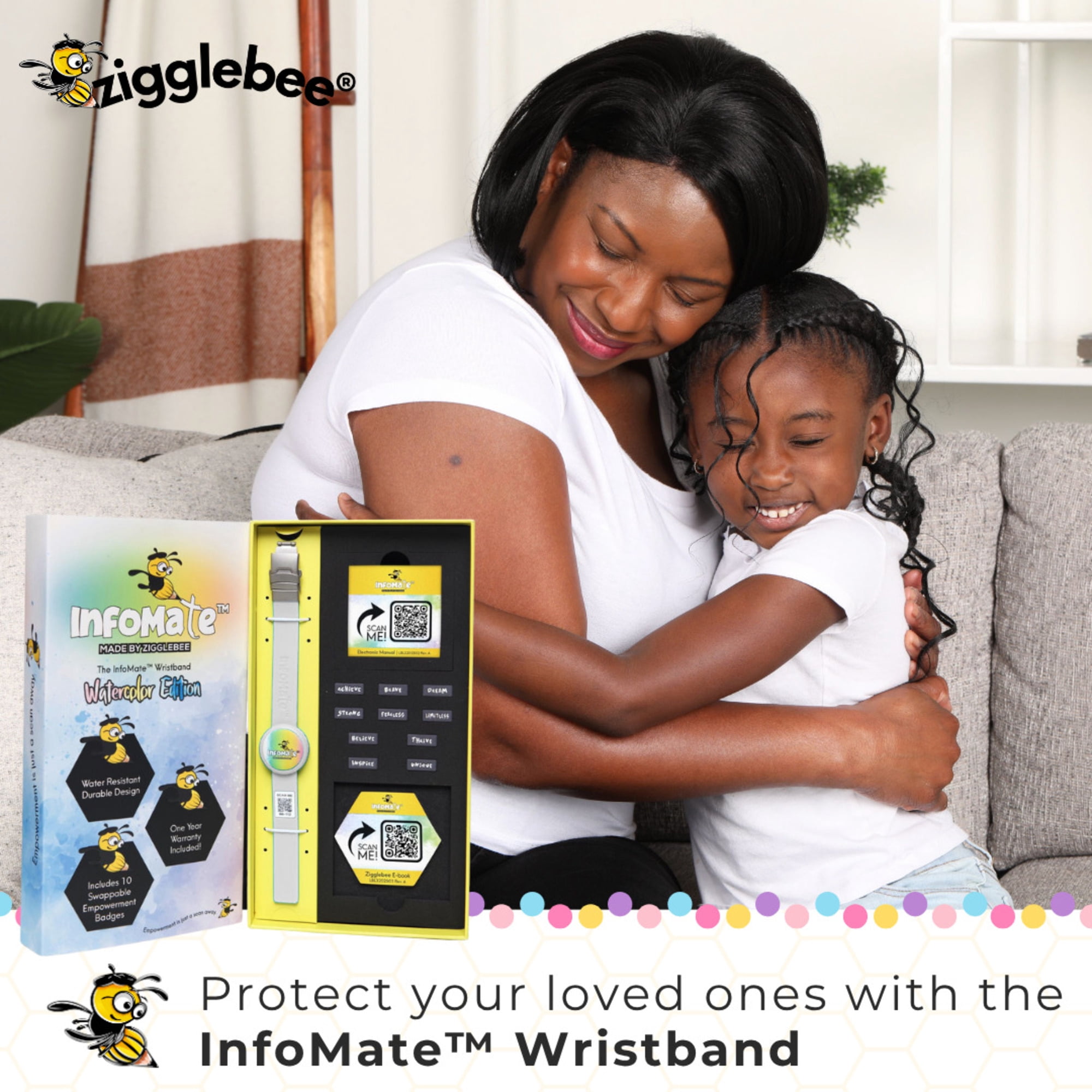 InfoMate by Zigglebee QR Code Medical Bracelet and AirTag Holder Wristband, Pure White, Butterfly Clasp