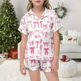 thumbnail image 4 of Silk Pajamas Girls Valentines Pajamas Kids Short Sleeve Bow Print Button Down Sleep Shirt Pajama Sets for Girls 4-5 Years, 4 of 4