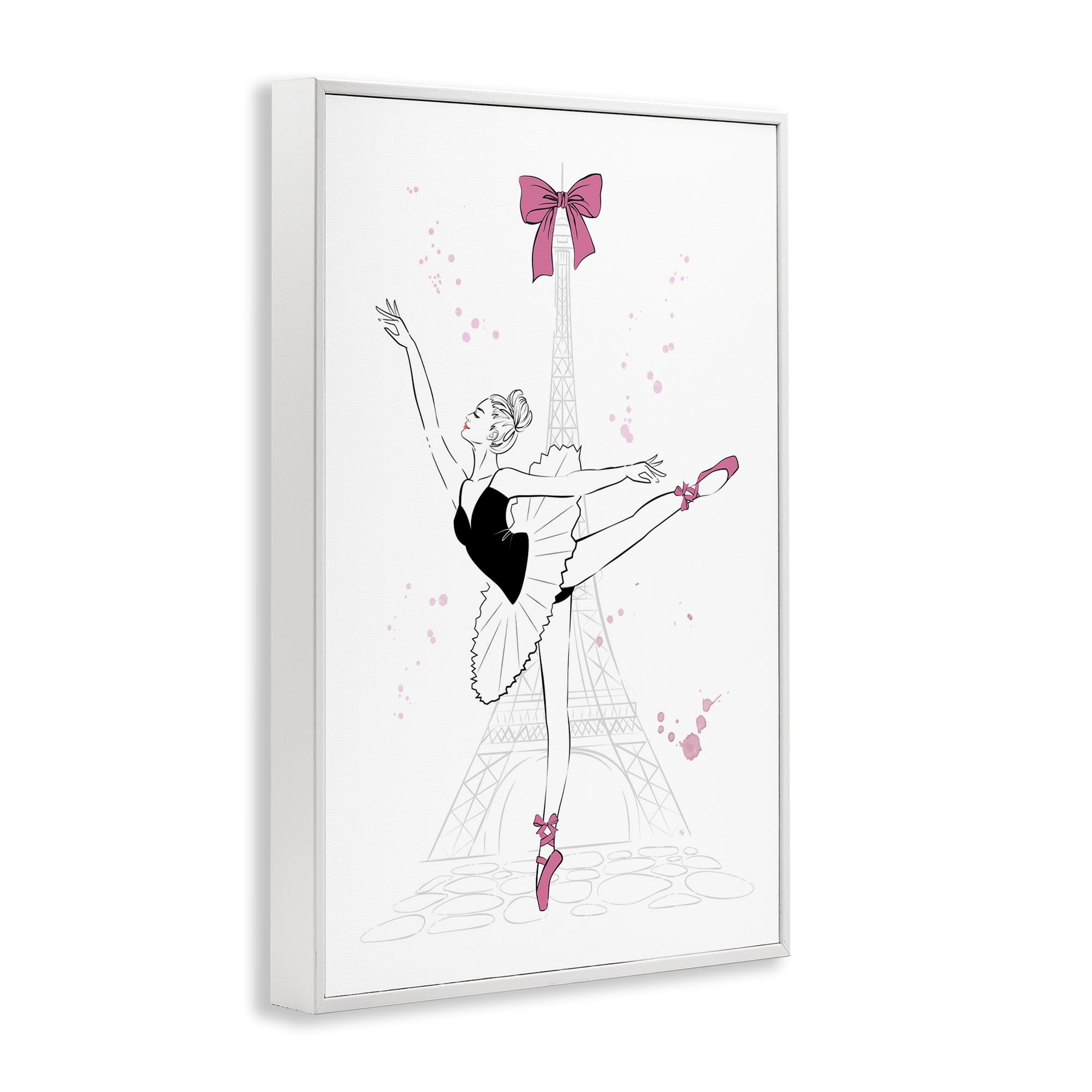 Stupell Industries Ballerina & Eiffel Tower Novelty Painting White Framed Art Print Wall Art, 16 x 24