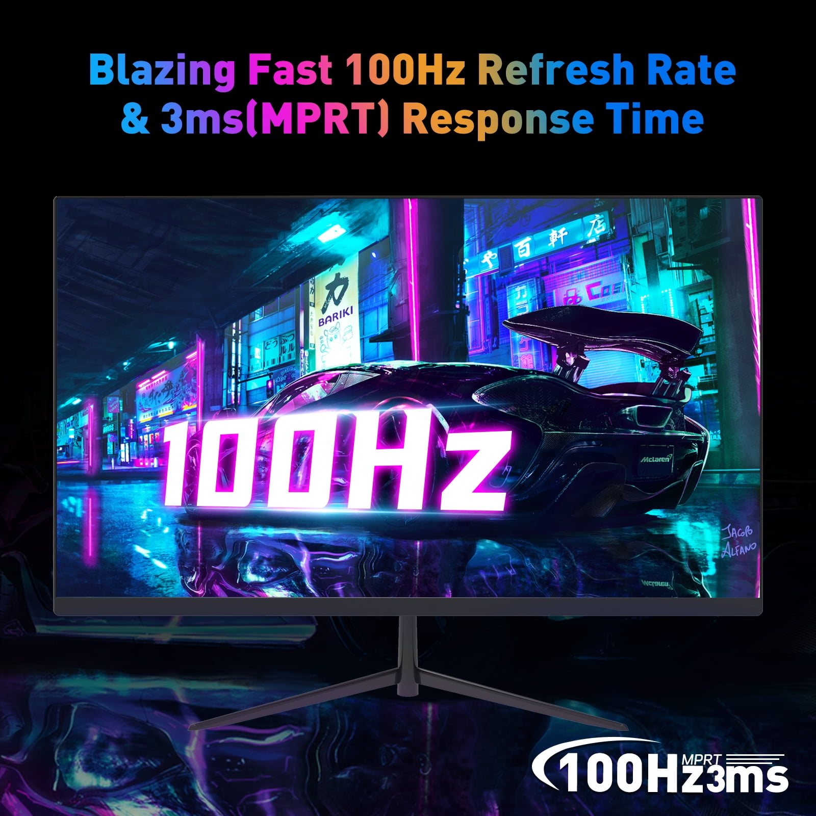 REHISK 24" IPS FHD 1080P 100Hz Gaming Monitor, 1ms, FreeSync, G-Sync, HDMI, DisplayPort, Low-Blue Light