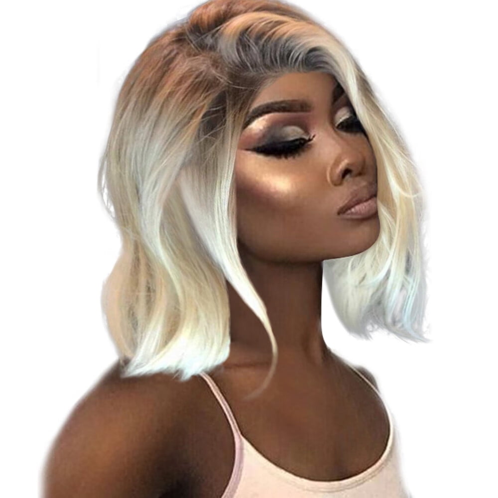 SUCS Short Wavy Bobo Human Hair Rose net Wig Glueless Front Wigs Gray Women